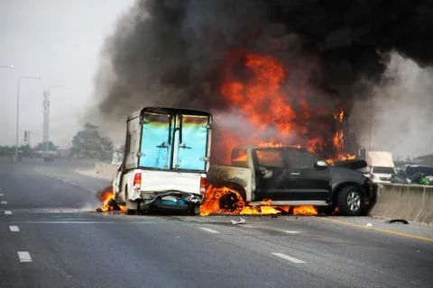 Explosive car crash Stock Photos