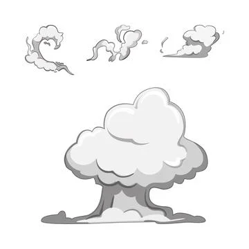 Explosive cloud and various stylized smoke puffs Illustrazione stock