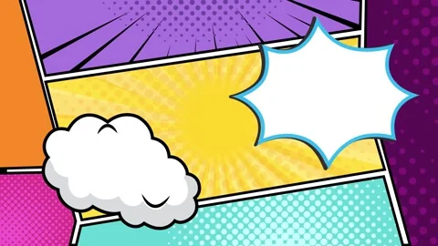 Explosive comic style design with vibrant elements in yellow purple orange pink Stock Footage 293261705