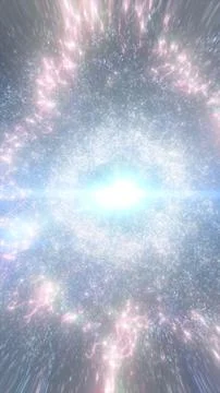 Explosive cosmic burst radiating bright white and pastel energy, surrounded b Stock Illustration