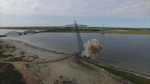 Explosive Demolition of Power Masts - 4K Drone Video 動画素材 64969735
