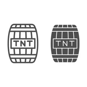 Explosive dynamite barrel line and solid icon. Wooden barrel with firework and イラスト素材
