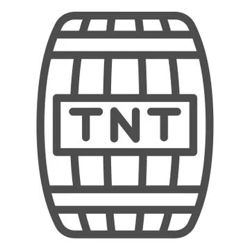 Explosive dynamite barrel line icon. Wooden barrel with firework and text symbol 스톡 일러스트