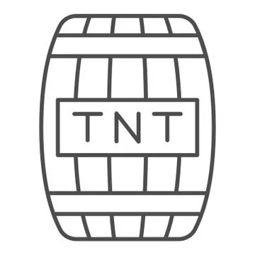 Explosive dynamite barrel thin line icon. Wooden barrel with firework and text Stock Illustration