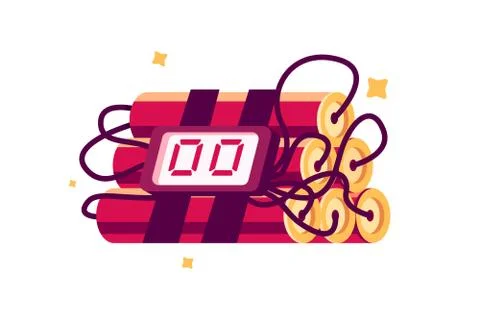 Explosive dynamite icon with timer in flat style. Stock Illustration