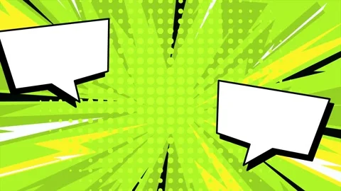 Explosive elements in a dynamic comic backdrop on bright green and yellow Stock Footage 293263739
