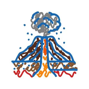 Explosive eruption lava icon doodle illustration Stock Illustration