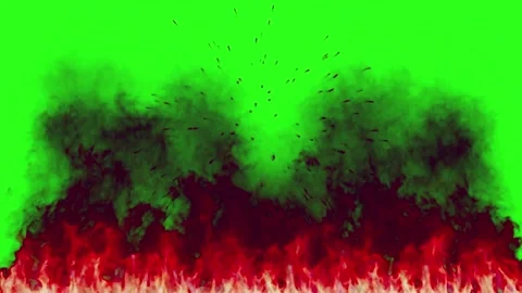 Explosive fire burst with dark smoke isolated on a green screen background Stock Footage 344918197