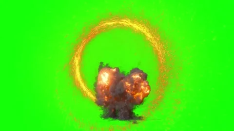 Explosive fireball eruption with smoke and flames on green screen Video stock 337807460