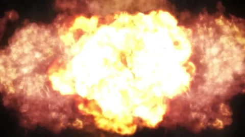 Explosive fireball impact with intense heat and smoke in dark industrial setting Video stock 345305544