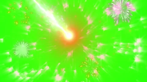 Explosive firework bursts and streaks on green screen background with energetic Vídeo Stock 344714508