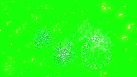 Explosive fireworks and falling confetti display on a vibrant green screen Stock Footage 338314538