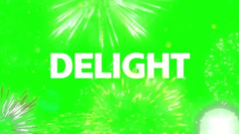 Explosive fireworks display with delight text overlay on green screen Video stock 345566449
