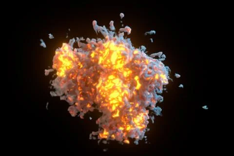 Explosive flame with dark background, 3d rendering. Stock Photos