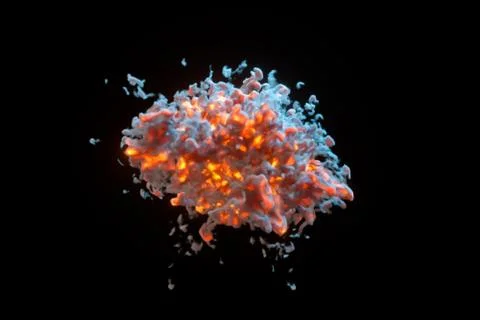 Explosive flame with dark background, 3d rendering. Stock Photos