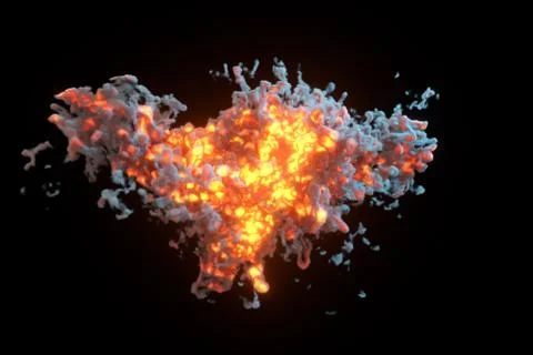 Explosive flame with dark background, 3d rendering. Stock Photos
