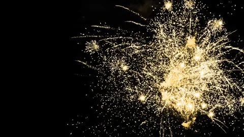 Explosive golden fireworks on black background Stock Footage 278666364