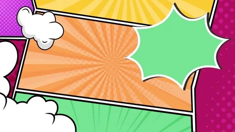 Explosive graphic elements in a vibrant comic style background in green orange Stock Footage 293263944