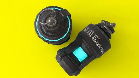 Explosive grenade with yellow background Stock Illustration
