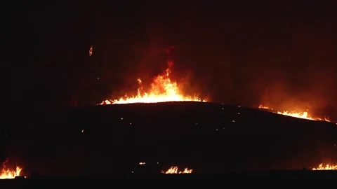 Explosive Impact in Combat Zone Fires Light Up the Night Stock Footage 307159626