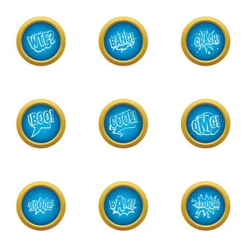 Explosive inscription icons set, flat style Stock Illustration