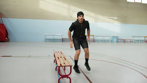 Explosive Jump Squat With Bench Jump To Strengthen Quadriceps Video stock 281246238