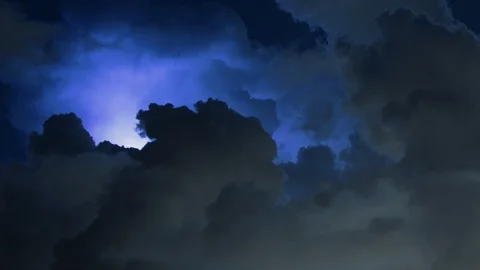 Explosive lightning storm night moon stars timelapse ZOOM IN Stock Footage 108393367