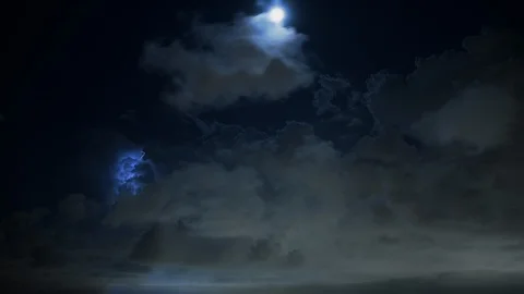 Explosive lightning storm night moon stars timelapse 8K Video stock 108394788