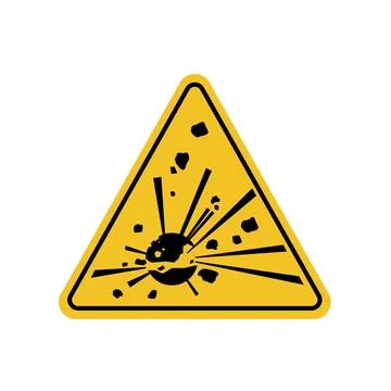 Explosive material hazard sign with yellow triangle Stock Illustration