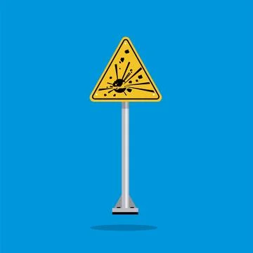 Explosive material hazard sign with yellow triangle board Stock Illustration