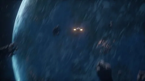 Explosive Mid-Air Collision During Space Pursuit Stock Footage 309204578