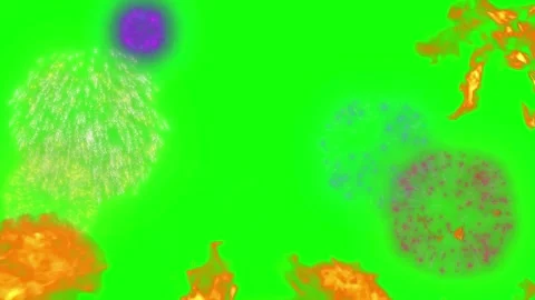 Explosive pyrotechnic displays combined with dynamic fire clouds against a Stock Footage 340611367