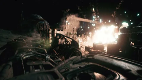 Explosive robot battle on the planet’s surface Stock Footage 139601929