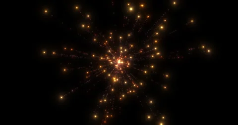 Explosive scattering of red, orange, white particles with tails of sparkling Stock Footage 263371132