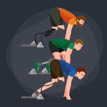 Explosive start of athlete with handicap at the stadium Stock Illustration