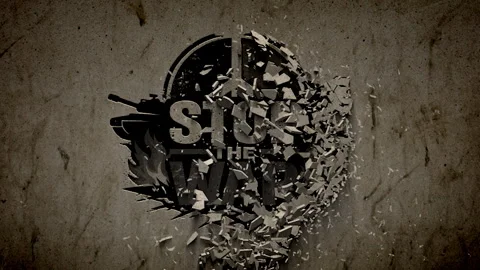 Explosive Stop the War Graphic with Shattering Effect Stock Footage 332906406