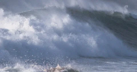Explosive surf crashing rough ocean powerful energy slow motion Stock Footage 331331466