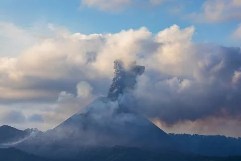 Explosive Volcanic Eruption Ash Plume Rising from Barren Island Stock Photos