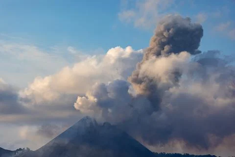 Explosive Volcanic Eruption Ash Plume Rising from Barren Island Stock Photos