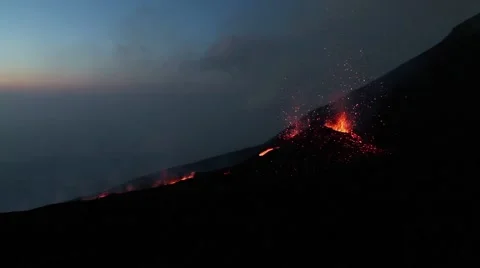 Explosive volcanic eruption at dawn Stock Footage 53321535