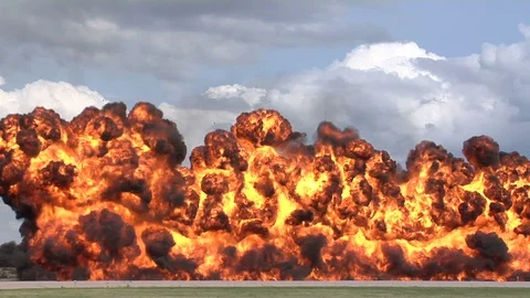 Explosive Wall of Fire - Pyrotechnics! Stock Footage 88404470