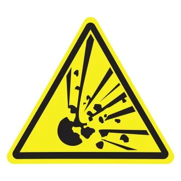 Explosive. Warning danger. Yellow triangle. Sign for collage on white backgro Stock Illustration
