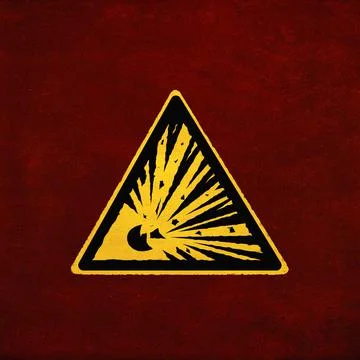 Explosive warning sign, yellow on gray. Risk of explosion icon (triangle). Gr Stock Illustration