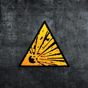 Explosive warning sign, yellow on gray. Risk of explosion icon (triangle). Gr Stock Illustration