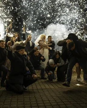 Explosive wedding, fireworks exploded at a wedding during a photo shoot Stock Photos