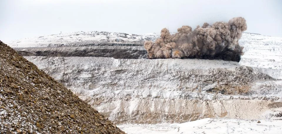 Explosive works on open pit Stock Photos
