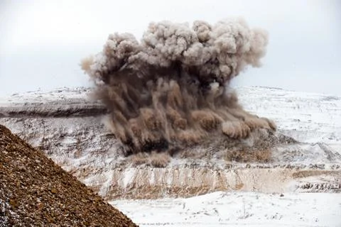 Explosive works on open pit Stock Photos