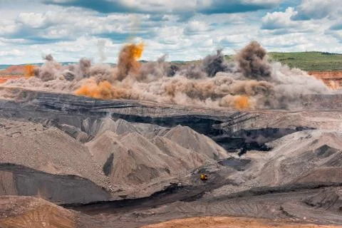 Explosive works on open pit Stock Photos