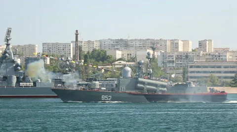 Exponential attack during a naval parade Stock Footage 40485758