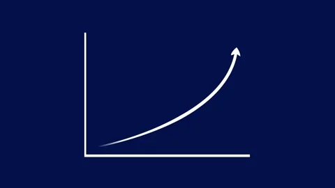 Exponential growth graph showing white arrow rising on dark blue background.. 库存影片 333220633